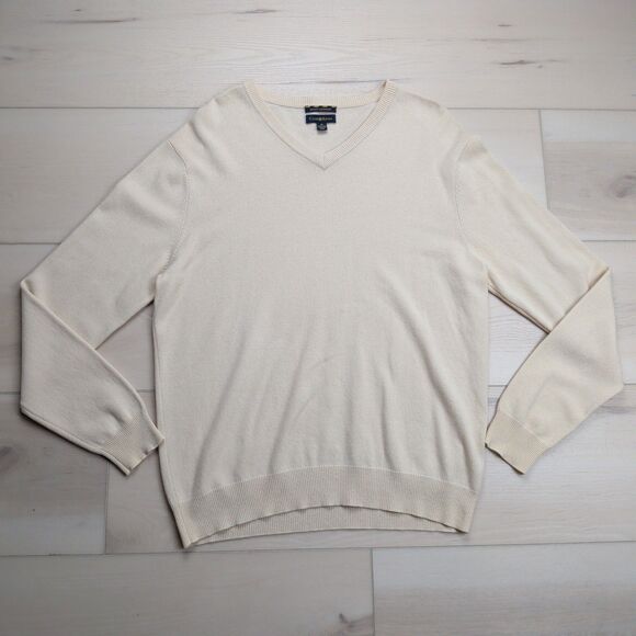 Club Room 2-Ply Cashmere Sweater Mens Medium Estate V Neck Beige - Picture 1 of 9
